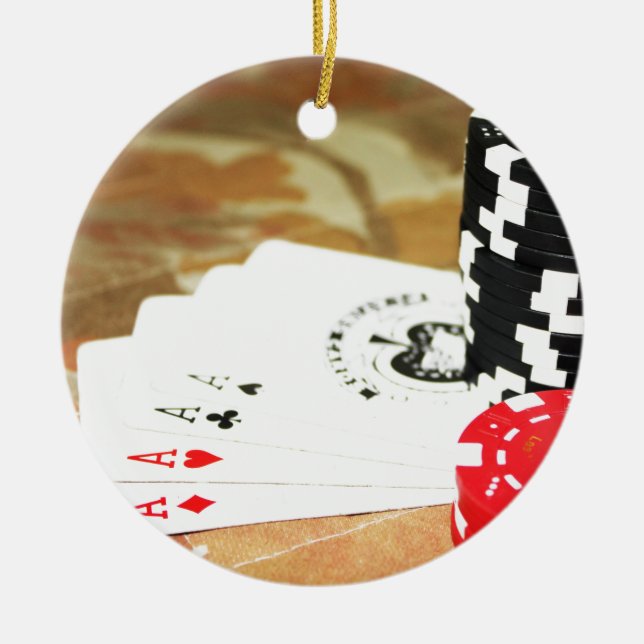 Poker Cards Aces Chips Gambling Casino Win Game Keramik Ornament (Vorne)