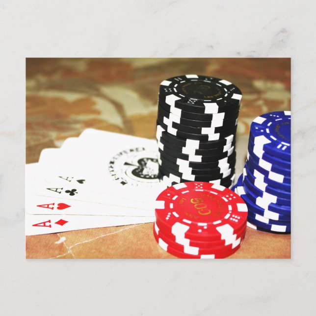 Poker Cards Aces Chips Gambling Casino Win Game Postkarte (Vorderseite)