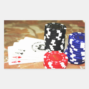 Poker Cards Aces Chips Gambling Casino Win Game Rechteckiger Aufkleber