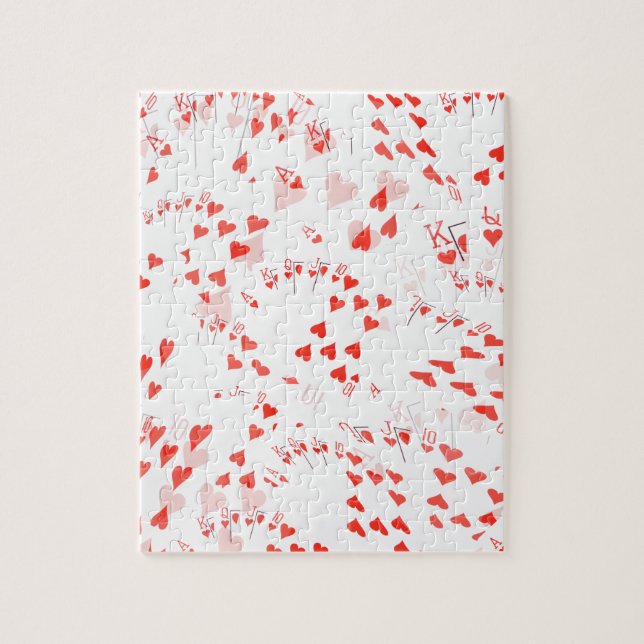 Poker Cards Royal Hearts Flush Pattern, Puzzle (Vertikal)