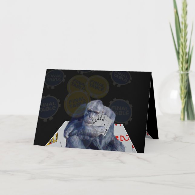 Poker Chimp Champion 3D-Effekt Geburtstagskarte Karte (Vorderseite)