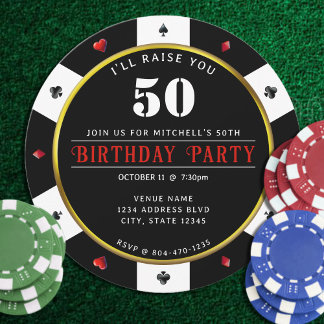Poker Chip 50. Geburtstagsparty Einladung
