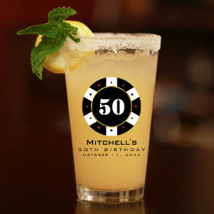 Poker Chip 50. Geburtstagsparty Glas