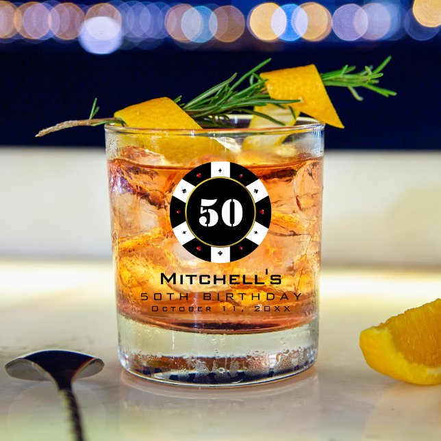 Poker Chip 50. Geburtstagsparty Whiskyglas (Poker Chip 50th Birthday Party Whiskey Glass
)
