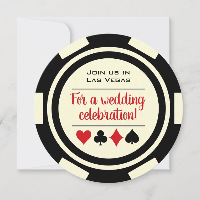 Poker Chip Black Off White Las Vegas Wedding Einladung (Vorderseite)