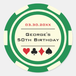 Poker-Chip Casino Geburtstag Weiß Rot Grün Runder Aufkleber