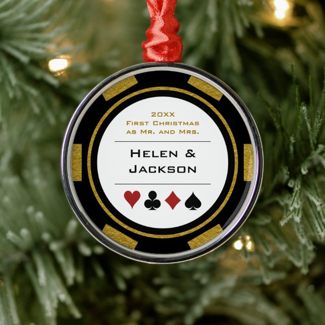 Poker Chip Erster Weihnachtsmann & Mrs. Black Gold Ornament Aus Metall (Baum)