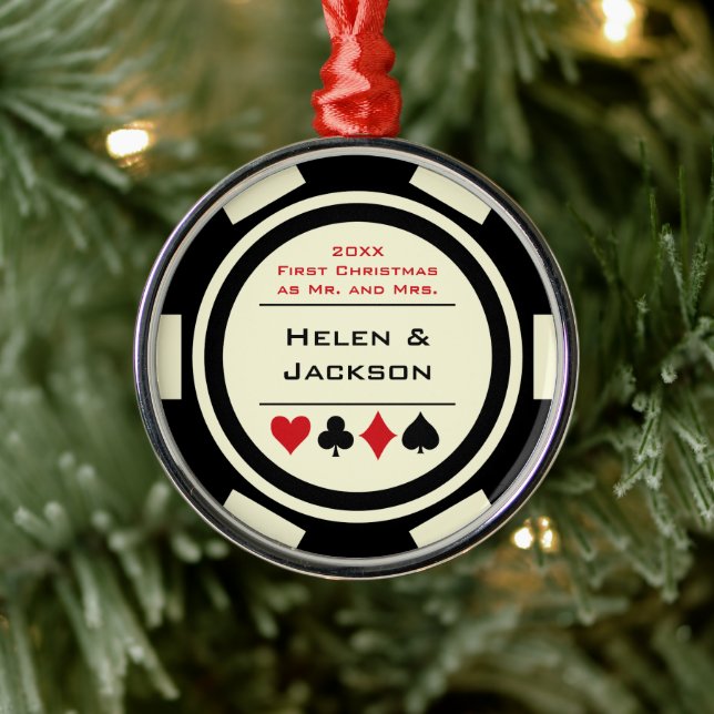 Poker Chip Erster Weihnachtsmann & Mrs. Ornament Aus Metall (Baum)