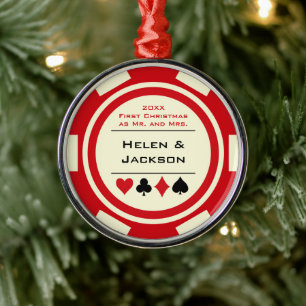 Poker Chip Erster Weihnachtsmann & Mrs. Ornament Aus Metall