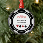 Poker Chip First Christmas Mr & Mrs Black White Ornament Aus Metall<br><div class="desc">Add this truly special black and white casino poker chip ornament to your Christmas tree,  this first year of marriage. This is a fabulous wedding gift for those who've tied the knot in Las Vegas or another casino city.</div>