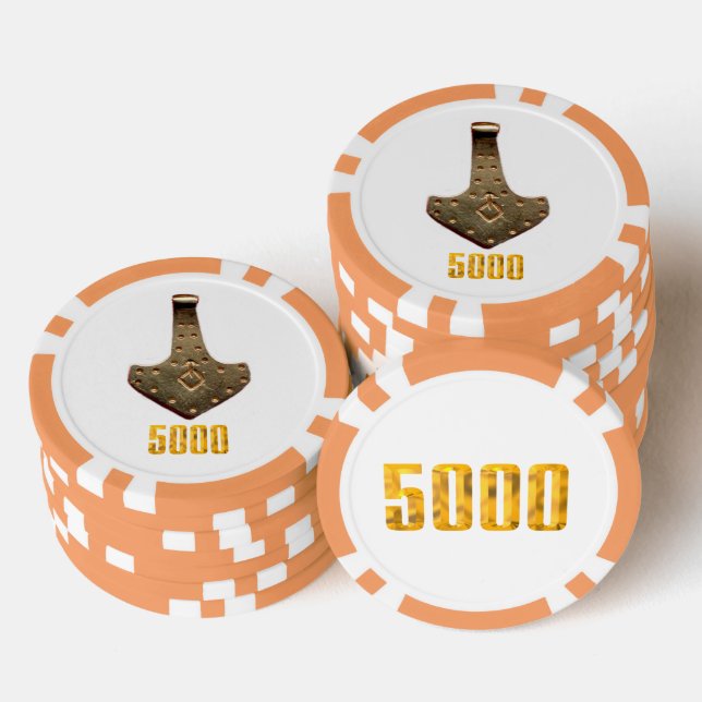 Poker-Chip für den Goldenen Thammer, weiß orange,  Pokerchips (Stapel)