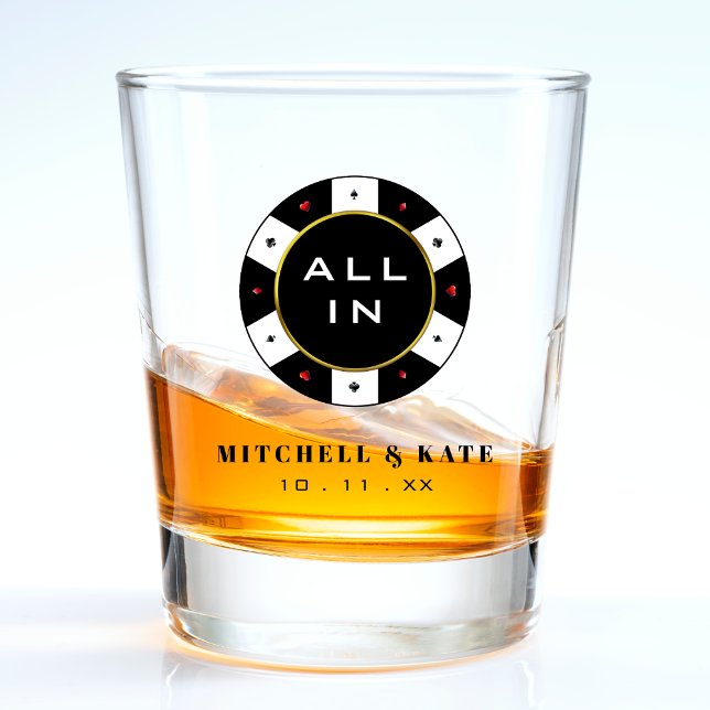 Poker Chip ganz in Gastgeschenk Hochzeit Schwarz Schnapsglas (Poker Chip All In Wedding Favor Black Shot Glass
)