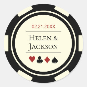 Poker Chip in Black Ivory White Las Vegas Hochzeit Runder Aufkleber