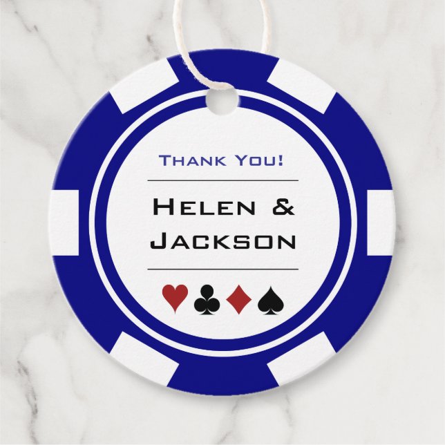 Poker Chip in Navy Blue und White Casino Hochzeit Geschenkanhänger (Vorderseite)
