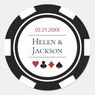 Poker Chip in Schwarz und Weiß Las Vegas Hochzeit Runder Aufkleber
