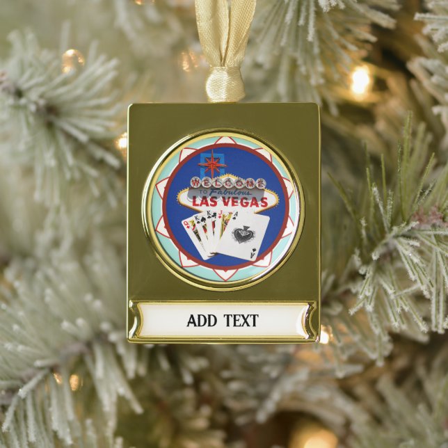 Poker Chip Las Vegas Banner-Ornament Gold (Baum)