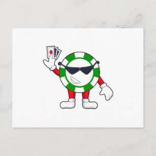 Poker-Chip mit Poker-Karten Postkarte