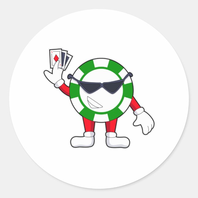 Poker-Chip mit Poker-Karten Runder Aufkleber (Vorderseite)