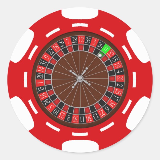 POKER CHIP MIT ROULETTE-RÄDER RUNDER AUFKLEBER (Vorderseite)