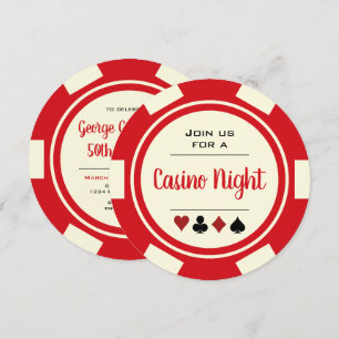 Poker Chip Red Off White Casino Abends Geburtstag Einladung
