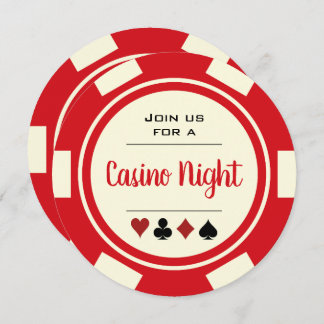 Poker Chip Red Off White Casino Abends Geburtstag Einladung