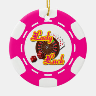 POKER-CHIP-VERZIERUNG ROSA DAMEN-GLÜCK KERAMIKORNAMENT