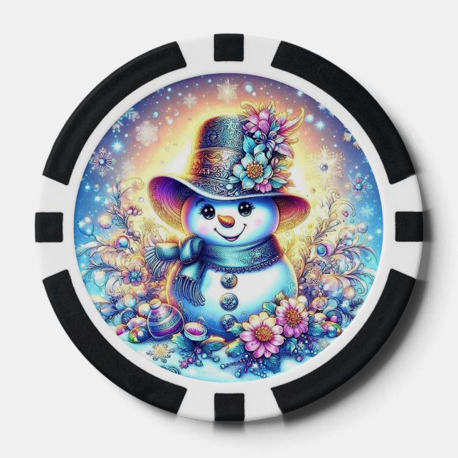 Poker Chips mit Mrs. Snowman - Fun Winter Design (Vorderseite)