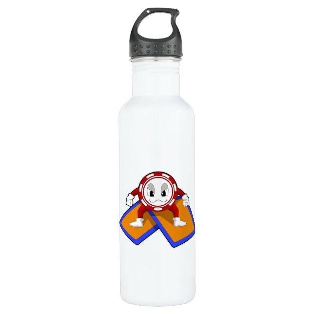 Poker-Chips mit Poker-Karten Edelstahlflasche (Vorderseite)