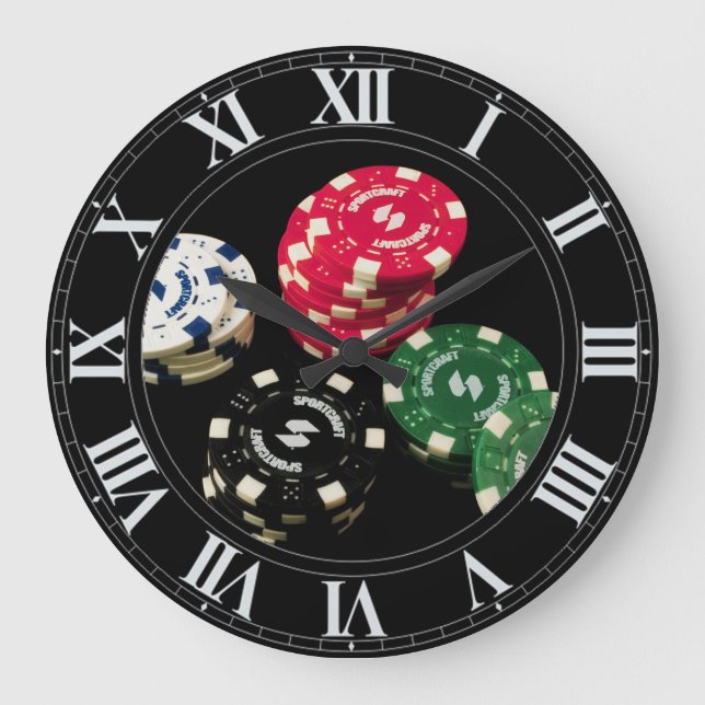 Poker-Chips-Mustermauer Große Wanduhr (Vorderseite)