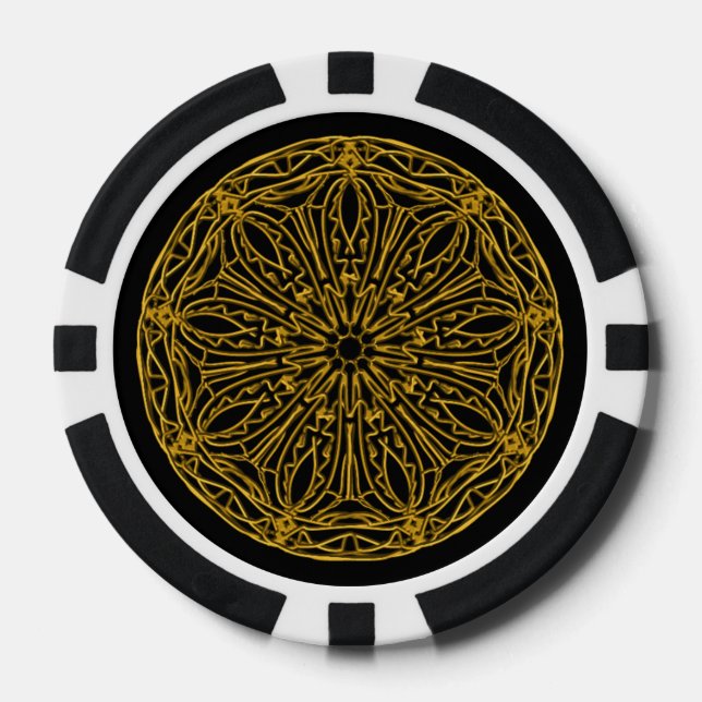 Poker Chips, Schwarz und Gold Pokerchips (Vorderseite)