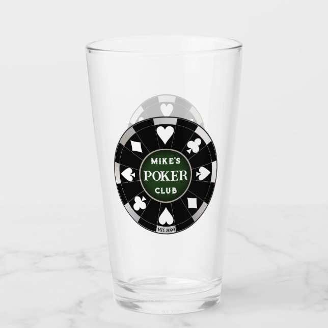 Poker Club Black Poker Chip w Playing Anzugs Glas (Vorderseite)