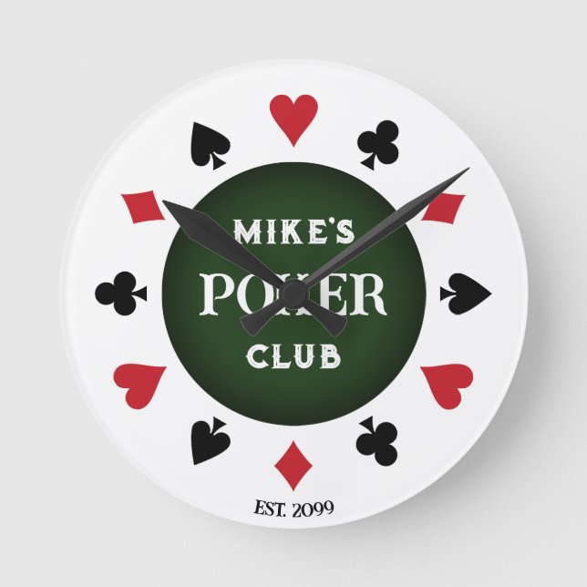 Poker Club Schwarzer Poker Chip Runde Wanduhr (Vorderseite)