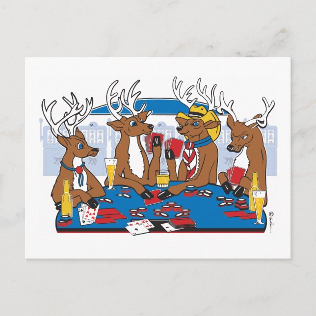 Poker Face Deer Postkarte (Vorderseite)
