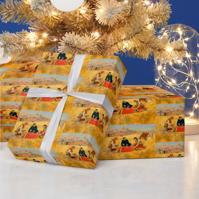 Poker Game Cowboy Native American China Man Geschenkpapier (Feiertage)