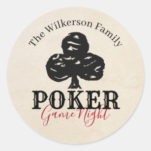 Poker Game Night Vintag Style Clubs Runder Aufkleber