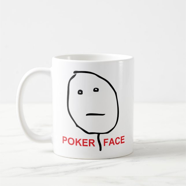 Poker-Gesichts-Raserei-Gesicht Meme Tasse (Links)