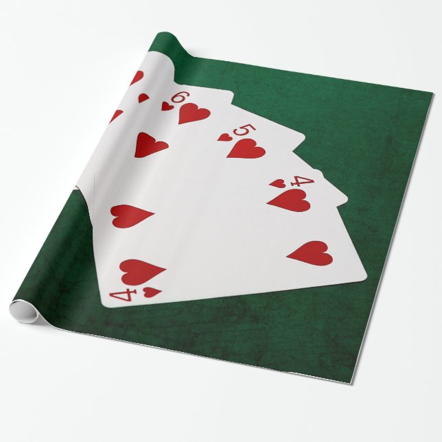 Poker Hände - Straight Flush - Hearts Anzug Geschenkpapier (Ungerollt)