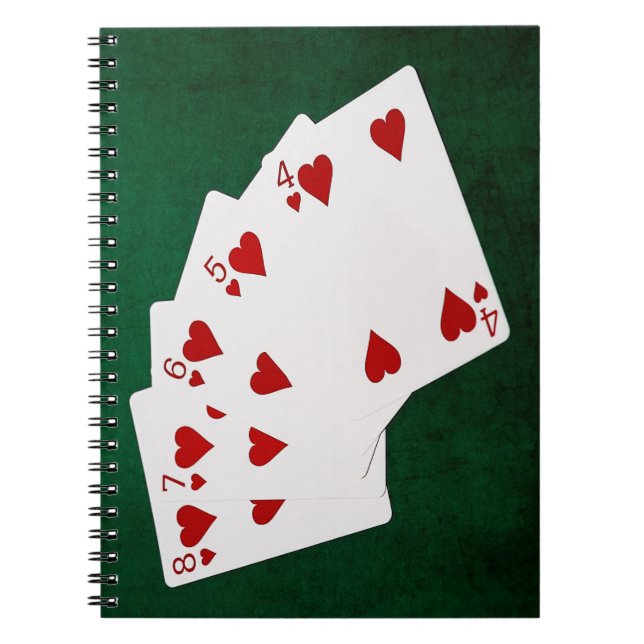 Poker Hände - Straight Flush - Hearts Anzug Notizblock (Vorderseite)