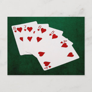 Poker Hände - Straight Flush - Hearts Anzug Postkarte