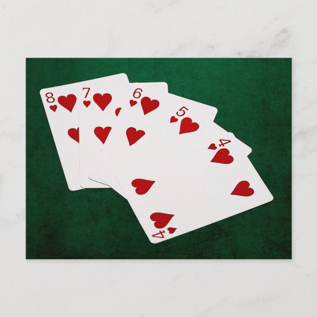 Poker Hände - Straight Flush - Hearts Anzug Postkarte (Vorderseite)