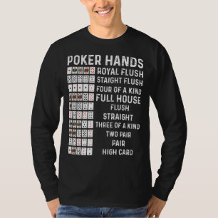 Poker Hands Cheat Sheet Card Casino Gam T-Shirt