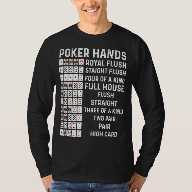 Poker Hands Cheat Sheet Card Casino Gam T-Shirt (Vorderseite)