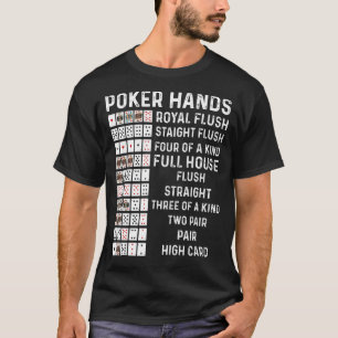 Poker Hands Cheat Sheet Card Casino Gam T-Shirt