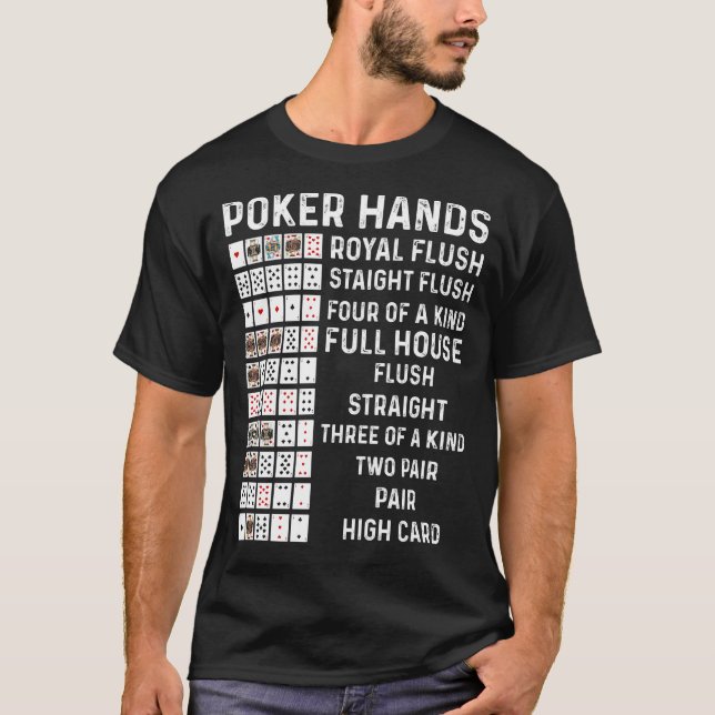 Poker Hands Cheat Sheet Card Casino Gam T-Shirt (Vorderseite)