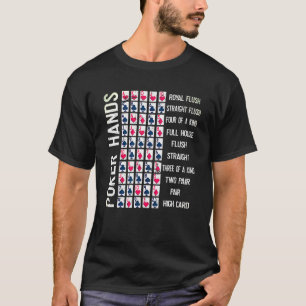 Poker Hands Cheat Sheet Card Casino Games Player T-Shirt