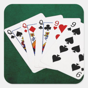 Poker Hands - Full House - Queen and Nine Quadratischer Aufkleber