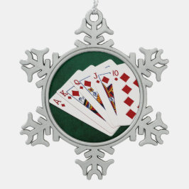 Poker Hands - Royal Flush - Diamonds Anzug Schneeflocken Zinn-Ornament