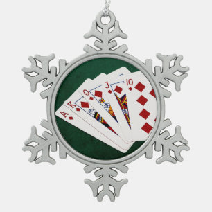 Poker Hands - Royal Flush - Diamonds Anzug Schneeflocken Zinn-Ornament