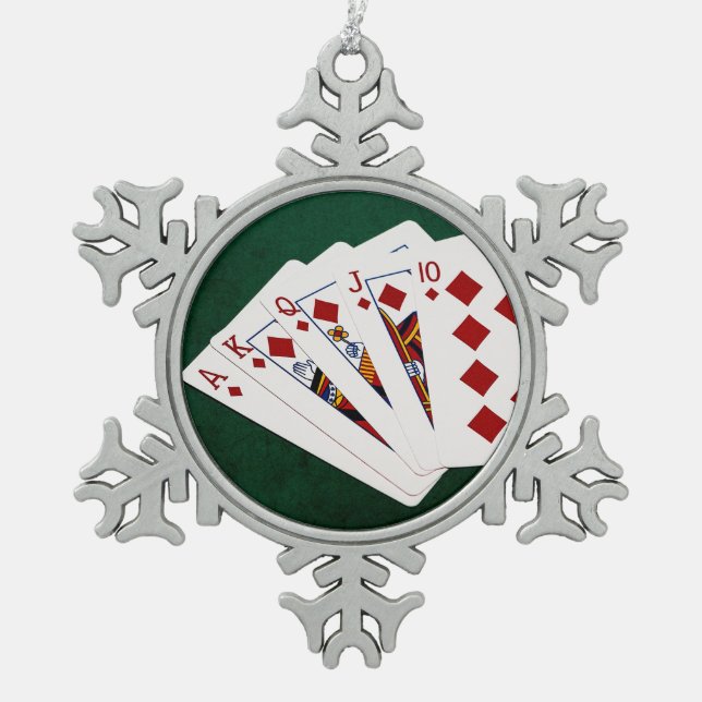 Poker Hands - Royal Flush - Diamonds Anzug Schneeflocken Zinn-Ornament (Vorderseite)