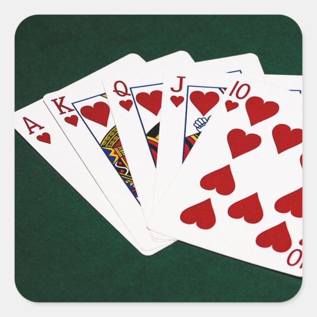 Poker Hands - Royal Flush - Herz Anzug Quadratischer Aufkleber (Vorderseite)